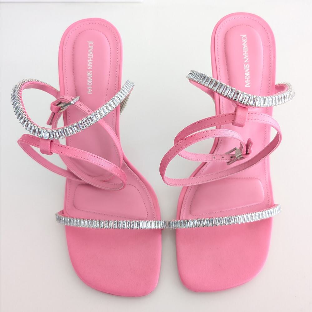 Jonathan Simkhai Luxon Crystal Harness Sandals 8.5 39 Pink Leather Party Heel - Picture 4 of 11